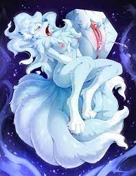 1girls 2018 alolan ninetales anthro anthrofied areola ass big  breasts big feet big tail blue eyes blush breasts claws clitoris close-up  feet female female only furry hair hi res