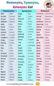 English Vocabulary List Homonyms Synonyms Antonyms List In English Homonyms Abel Able Accede Ex English Vocabulary List English Vocabulary Learn English
