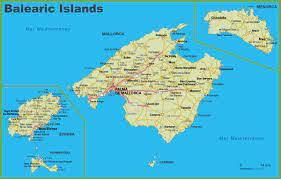 The largest of the balearic islands are very popular with tourists due to an inviting mediterranean climate. Balearic Islands Road Map Balearic Islands Map Island
