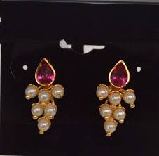 Grape Earrings With Pink Stone Maharashtrian Earrings Stone Earrings Studs Black Beaded Jewelry Gold Earrings Designs