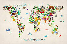 Animal Map Of The World Art Print Michael Tompsett Art Com His particular speciality is in depicting city skylines, using a wide range of colour palettes to suit all tastes. animal map of the world by michael tompsett