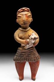 Standing female figure, 1200/600 b.c. Tlatollotl Messoamerica Female Figurine With Dog Tlatilco