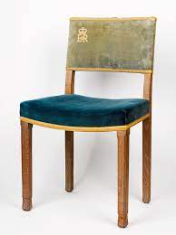 A limed oak side chair, labeled no. Queen Elizabeth Ii Coronation Chair 1953 Shapiro Auctioneers