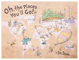 18x24 Dr Seuss Colorful Characters Oh The Places Youll Go World Map Wood Wall