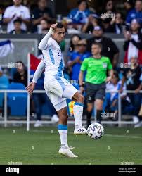 April 24, 2022 San Jose, CA USA Guatemala midfielder Jorge Eduardo Aparicio  Grijalva kicks the ball during the soccer game between the national teams  EL Salvador and Guatemala. Guatemala beat EL Salvador