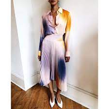 A L C Sonali Pleated Asymmetrical Midi Skirt Hinted
