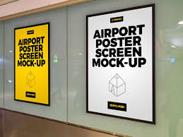 8 Airport Ad Screen Mock Ups Set Mocking Company Brochure Ads