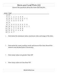 The Stem And Leaf Plot Questions With Data Counts Of About 50 A Math Worksheet From The Statisti Line Plot Worksheets 5th Grade Worksheets Reading Worksheets
