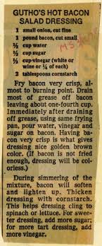 Gutho S Hot Bacon Salad Dressing Historic Recipe Collections Hosted By The Milwaukee Public Bacon Salad Salad Dressing Recipes Homemade Hot Bacon Dressing