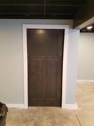 Craftsman 3 Panel Knotty Alder Pocket Door Stained With White Trim Black 1 X 3 Crown At C Stained Doors White Trim Brown Interior Doors Interior Doors Stained