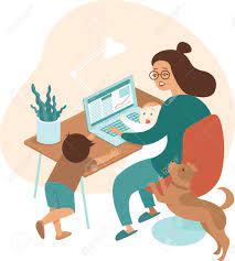 Busy Mother Working From Home With Kids And Dog Stay At Home Mom Flat Vector Illustration Royalty Free Cliparts Vectors And Stock Illustration Image 143151578