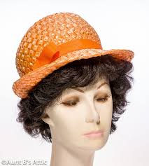 Vintage 60's Sears Millinery Ladies Summer Straw Hat Orange Cloche Style