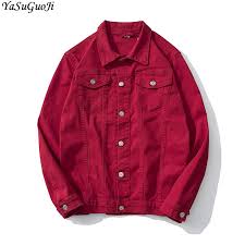 Fashion Slim Long Sleeve Denim Jacket Red Single Breasterd Male Cowboy Jackets Red Jeans Jacket Black Denim Jacket Men Shopee Malaysia