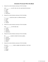 Refine your knowledge with our 6th grade language arts worksheets featuring exercises in grammar, vocabulary, figurative language, reading and writing. Intensive Pronouns Fill In The Blank Grade 6 Free Printable Tests And Worksheets Helpteaching Com
