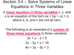Section 3 4 Solve Systems Of Linear Equations In Three Variables Ppt Video Online Download