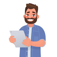 Dreamstime is the world`s largest stock photography community. Happy Man Holding Tablet Computer In His Hands Vector Illustration In Cartoon Style Tasmeemme Com