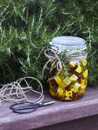 Make A Jar Of Preserve Using Herbs Chillies Sundried Tomatoes Feta Cheese And Olive Oil Seal The Jar And Decor Fresh Ingredient Homemade Sauce Feta Recipes