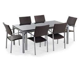 ensemble de jardin table granit 180 cm et 6 chaises en rotin noir poli torino table en granit meuble rotin ensemble de jardin