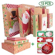 Amazon Com Assorted Kraft Christmas Gift Boxes With Lids And Christmas Foil Gift Stickers 80 Count Set Gateway Embrulhos Embrulho De Presente