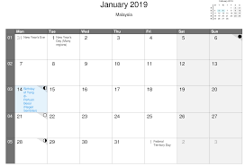 Each page of the month displays holidays and observances in malaysia to keep track of important events. January 2019 Calendar Malaysia With Holidays Free Printable Calendar Blank Template High Resolution Images Pict 2019 Calendar Calendar Calendar Printables