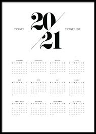 Calendar 2021 Poster I 2020 Kalender Svartvitt Presentkort