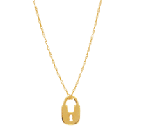 14K Yellow Gold Mini Lock Pendant Necklace, 16" To 18" Adjustable
