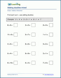 adding doubles and near doubles worksheets k5 learning
