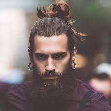 Hipster Man Bun Long Beard Mens Hairstyles With Beard Hair And Beard Styles Cool Hairstyles For Men