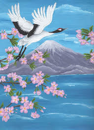 Japanese Crane Over Mt Fuji Painting By Dionne Stratton