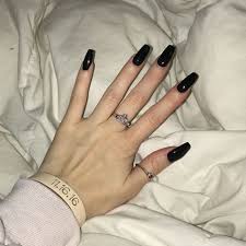 Square Black Acrylic Nails With Glitter Glossy Black Acrylic Nails Tapered Square Coffin Black Acrylic Nails Black Nail Art Dark Nails
