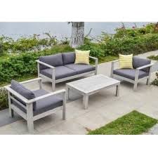 Ove Decors Gueliz 4 Piece Eucalyptus Wood Patio Conversation Set With Gray Cushions Gueliz The Home Depot Wood Patio Furniture Conversation Set Patio Wooden Outdoor Furniture