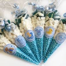 Personalised Blue Baby Shower Favours Filled Sweet Cones Party Bags Baby Boy Shower Favors Baby Shower Party Bags Blue Baby Shower Favors