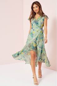 Womens Lipsy Gracie Print Wrap Dress Green Printed Wrap Dresses Dresses Casual Dresses For Women