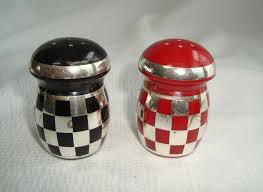 Black And White Checkered Salt And Pepper Shakers Art Deco Black Red Mushroom Bakelite Silver Salt Pepper Shakers Art Deco Art Deco Furniture Vintage Tableware