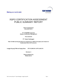 Nama pengguna & nama penyedia mengenai pekerjaan : Rspo Certification Assessment Public Summary Report
