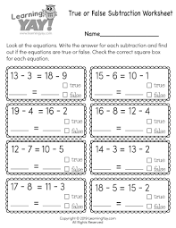 First Grade True Or False Subtraction Worksheet 1st Grade Math Worksheets First Grade Math Worksheets First Grade Math
