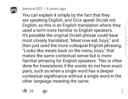 Any technology distinguishable from magic is insufficiently advanced. impossible burgers are not awful. Jen Calleja On Twitter A Proffered Potential Explanation From A Longer Thread On Why On Middle Earth An Orc Says Looks Like Meat S Back On The Menu Boys When They Don T Have