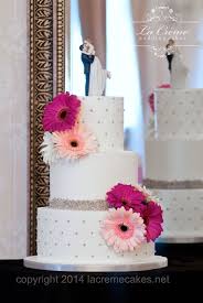 Silver Pearl And Gerbera Daisy Wedding Cake By La Creme Wedding Cakes Wedding Cake Fresh Flowers Daisy Wedding Cakes Gerbera Daisy Wedding