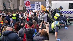 The protests are illegal under melbourne's coronavirus restrictions. Protests In Melbourne Violent Scenes As People Call For Bill Gates Arrest 7news