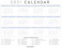 Usa federal and state holidays. Free Printable One Page 2021 Calendar With Holidays World Of Printables