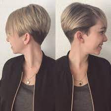 Short Blonde Graduated Pixie With Full Side Swept Bangs Womens Hairstyles Short Blonde Short Hair Styles Pixie