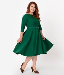 Unique Vintage 1950s Style Emerald Green Stretch Sleeved Devon Swing Dress In 2020 Plus Size Vintage Dresses Vintage Inspired Dresses 1950s Fashion