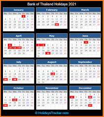 Calendar printable holidays federal bank friday november december observation eve 2020calendarworld. Bank Of Thailand Holidays 2021 Holidays Tracker