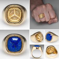 Mens Mercedes Benz Ring W Lapis Lazuli Flip 18k Gold Heavy Mens Jewelry Rings For Men Mens Gemstone Rings