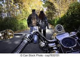 Couple Motorcycle Photographs Photography Of Bikers Couple Walk Biker Couple Parks The Motorcy Motorcycle Engagement Photos Biker Photography Biker Wedding