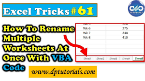 First, define the sheet that you want to rename using the worksheet object. How To Rename Multiple Worksheets At Once With Vba Code In Excel Excel Tricks Rename Sheets Youtube