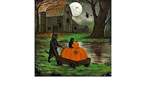How many halloween decorations are there in the world? 5x7 Walk Of The Catwitch Ryta Witch Black Cat Haunted House Hotel Spooky Full Moon Seasonal Autumn Fall Design Decor Decoration Wall Art Art Collectibles Giclee Kromasol Com