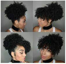 Puff Hairstyles From Actually Ashley High Puff Pigtail Puff High Puff W Side Bangs High Puff W Natural Hair Styles Curly Hair Styles Natural Hair Updo