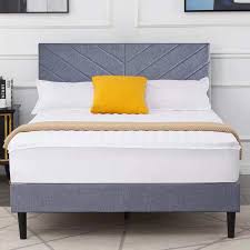 Baxton studio gabby metal and wood queen platform bed in walnut/bronze. Dikapa Upholstered Bed With Square Tufted Headboard Linen Inspired Fabric Sturdy Wood Build No Box Spring Required Platform Full Walmart Com Walmart Com