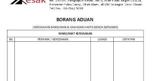 Borang aduan kerosakan aset alih kerajaan. Badan Pengurusan Bersama Pangsapuri Resak Borang Resak
